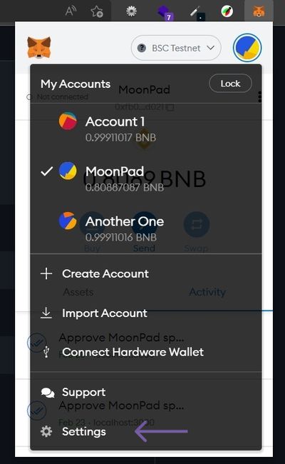 Import account in metamask